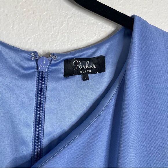Parker Black Label Shara Midi Dress Periwinkle Asymmetrical Ruffle Size 6 - Picture 3 of 5